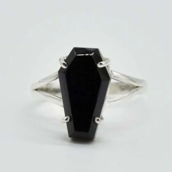 New Black Onyx & Sterling Silver Coffin Ring - Picture 7 of 11